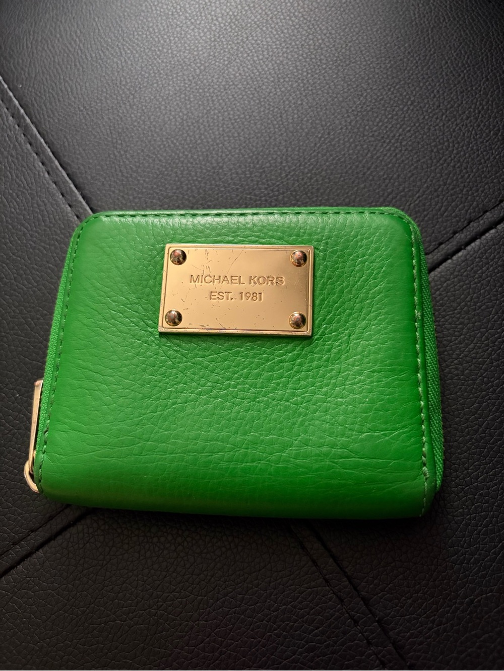 Michael Kors Bright Green Leather Zip Wallet with Gold Plaque